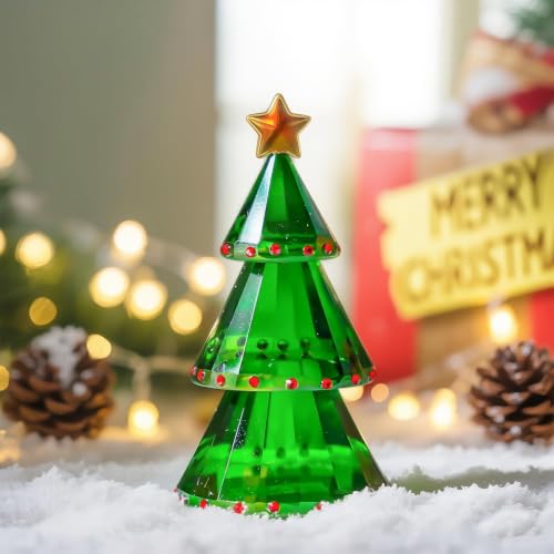 Weihnachtsbaum Figur aus grünem Kristallglas mit Geschenkbox – Ansicht 3