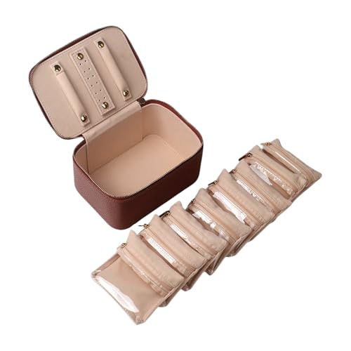 Misright Portable Leather Jewelry Chest With Clear Zippered Pocket Accessories Organiser Box Fashionable Accessories Storage Case