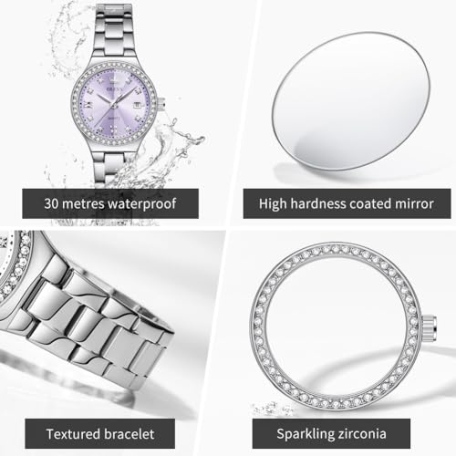 Image of OLEVS Watch Women Silver Watch for Women Luxury Diamond Womens Watches for Small Wrist Stainless Steel Waterproof Analog Quartz Date Elegant Reloj para Mujer