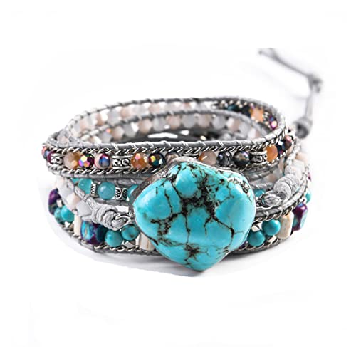 Image of YGLINE Natural Stone Bracelet 5 Wraps Bracelet Handmade Blue Color Boho Bracelet for Women Bracelet