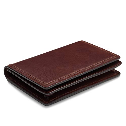 Bosca Men's Wallet, Dolce Leather Full Gusset 2-Pocket Card Case Wallet With I.d. Window, Dark Brown #TOP2