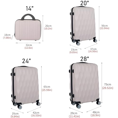Hardshell Luggage Sets, Family Luggage Set for 4 Piece, Suit Cases with Wheels, Smooth Quiet Strong Durable, for Travel Family Vacation (Purple, 12in+20in+24in+28in)2