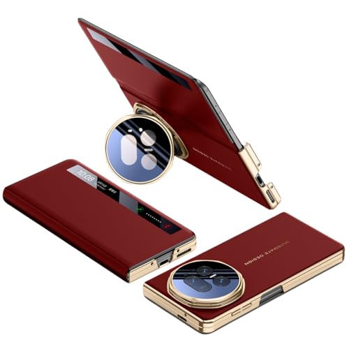 Coque Honor Magic V5 en cuir rouge antichoc avec fenêtre intelligente