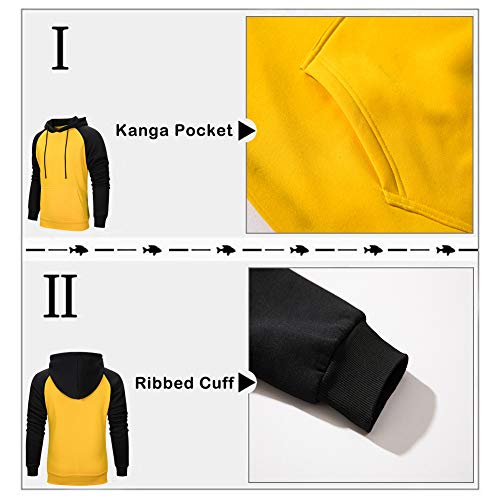 Men Classic Lightweight Hooded Sweatshirt Gym Workout With Adjustable Drawstring, Yellow-M #TOP4