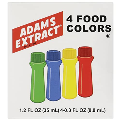Adams Extract Food Colors, 4 Food Color Pack with Green, Blue, Yellow & Red,1.2 Fl Oz (Pack of 1)