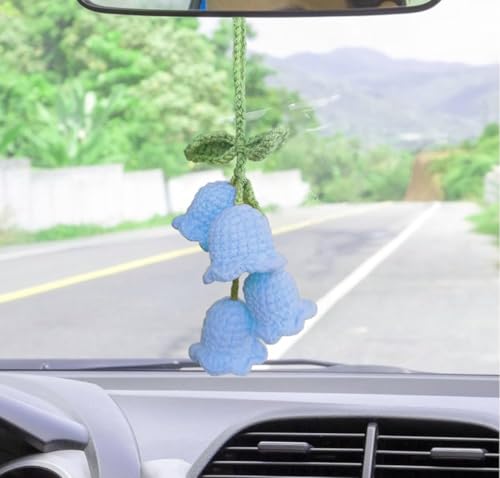 Image of VRB Dec 1 Pcs Crochet Flower for car Dashboard Decoration Items,Car Hanging Crochet Flower,Sunflower Decoration for Car,Car Mirror Hanging Accessories, (Hanging Tulip Blue Crochet - 1 Pcs)