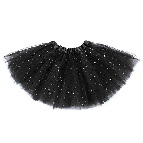 Century Star Sparkle Black Tutu for Toddler Girls Tulle Ballet Skirts Princess Tutus for Baby Kids Infant 3 Layers Halloween Christmas Dress up Birthday Party Festival 2-8 Years