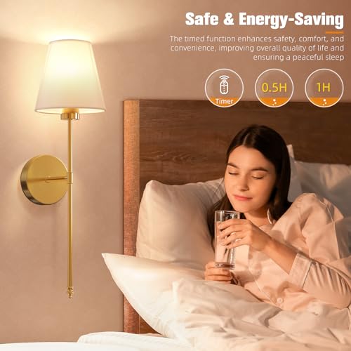 niorsun battery operated wall sconce set of 2gold rechargeable wall lights with 5200mah dimmable bulbs and remote10 colors wireless wall lamps for bedroom living room hallway decor
