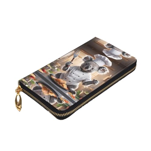 Stylish Koala chef cooking delicious food Printing Leather Wallet - Long Clutch for Women, RDurable Material, 12 Card Slots, Zipper Compartments3