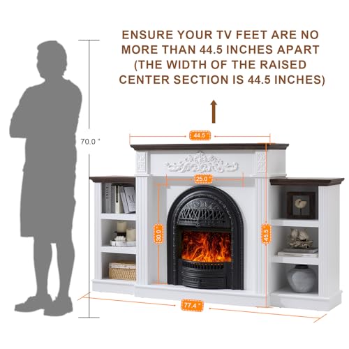 Image of 78 inch Electric Fireplace with Mantel, Electric Fireplace Heater Entertainment Center with Storage,TV Stand with 30'' Fireplace for TVs Up to 90 Inch,Fireplace Insert Heater for Living Room, Bedroom