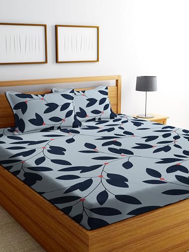 Image of DECORUM Glace Cotton Fitted 1 Bedsheet King Size (72 inchx78 inch) | All Around Elastic | Cotton Feel | 2 Pillow Covers (17 inchx27 inch) | Fits Up to 8 inch Mattress | 200-220 TC | Printed Double Bed Sheet Set