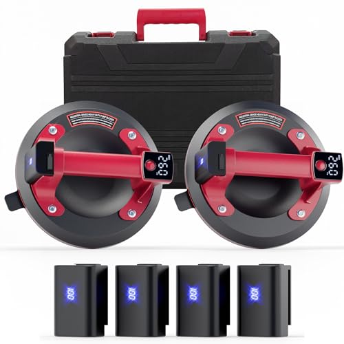 Derro Vacuum Electric Suction Cup Lifter, 4 x 3000mAh USB Charging Batteries, 570lbs Max Load, Heavy Duty with Digital Display. Glass, Mirror, Marble, Granite, Windshields & Tile Tools