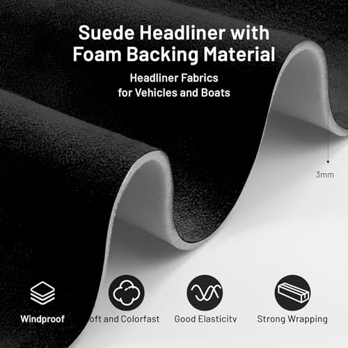 Hiksuky Premium Suede Car Headliner Fabric 96"L x 60"W with Foam Backing - Black Interior Replacement Material for Car, Truck, SUV, RV RV, Honda - Home Repair / DIY Headliner Material