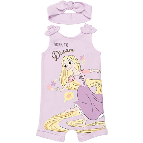 Image of Disney Princess Rapunzel Ariel Belle Jasmine Aurora Baby Girls Snap Romper and Headband Newborn to Toddler