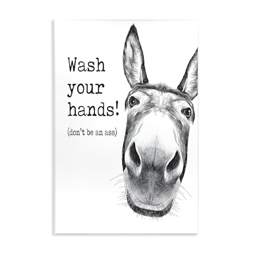 Image of Stupell Industries 'Wash Your Hands Donkey Quote', Wall Plaque Art, 13 x 19 Inches, Easy to Hang and Sturdy, Made in USA, by Lettered and Lined