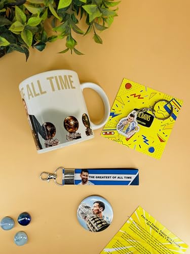 Image of SINCE 7 STORE Lionel Messi Gift box for Leo Fans, INCLUDES 4 products: 1 Messi Mug, 1 Keychain, 1 Keychain Lanyard & 1 badge