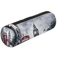 YPPAHHHH London Bus Cylinder Pencil Case Holder British Big Ben Zipper Pen Pouch Bag Stationery Cosmetic Organizer Bag for Office School College Work