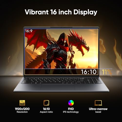 Image of EYY 16 inch Laptop Computer Intel Core i5 Processor, Win 11 Pro Laptop 16GB RAM 512GB SSD, 1920 x 1200 FHD 16:10 Display, Office Suite Notebook with Backlit Keyboard, Student Business Work Laptops