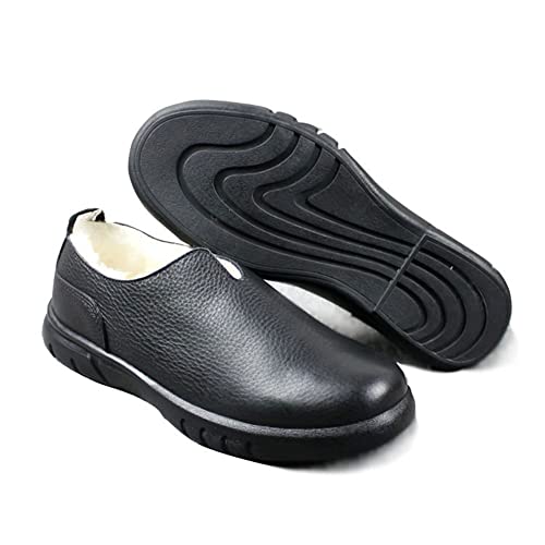 Men's Loafers Genuine Leather Rubber Sole Round Toe Faux Fur Lined Comfortable Flexible Lightweight Fashion Slip-ons