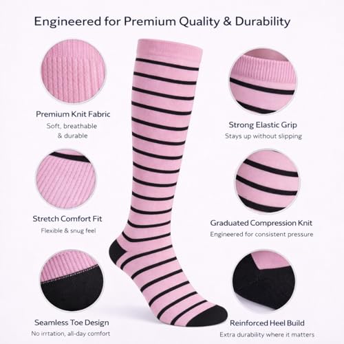 Image of Diamond Star 6 Pairs Compression Socks for Men & Women, Knee High Socks