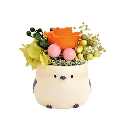 かわいいシマエナガのポットにおしゃれなプリザーブドフラワーのアレンジメント