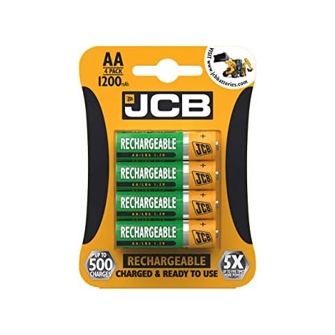 JCB - AA 1200MAH Rechargeable Batteries - Alkaline Batteries, Built To Last - Rechargeable Batteries AA Pack of 4 - AA Rechargeable Batteries, x 500 Charges Cover