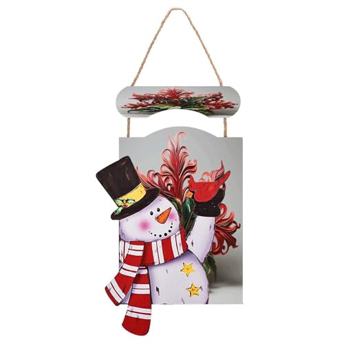 Bonhomme de neige Noël en bois LBKHDS tableau suspendu fleurs rouges et vertes pour salon