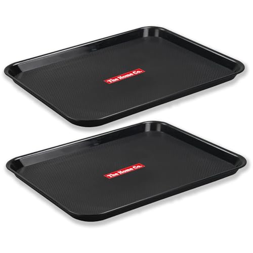 Image of The Home Co. Dish Drainer Basket Plastic Rectangular Tray to Collect Water | Fast Food Tray, Platter Serving Tray for Breakfast, 35X45 cm (Black) (2)