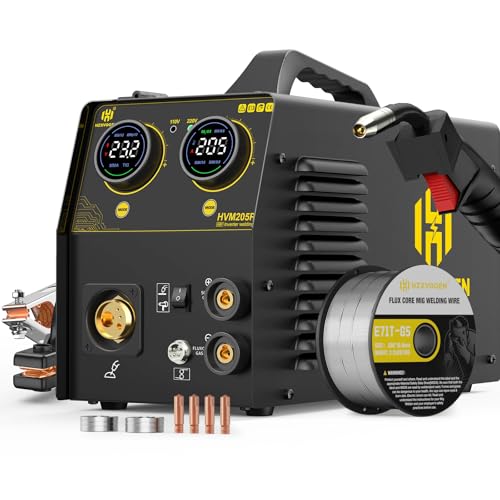 Image of H HZXVOGEN 205A MIG Welder, 5 in 1 Gas MIG/Gasless MIG/Stick/Lift TIG/Spool Gun 110/220V Aluminum Welder Machine, Synergic Control Multiprocess Flux Core Welder MMA/Arc Welding Machine(HVM205P)