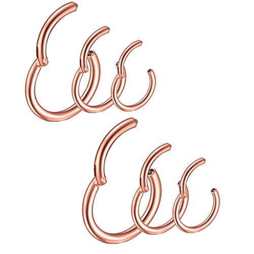 6 Stk 6/8/10mm 16G Edelstahl Nasenring rosegold Damen Herren Septum Clicker Ring Nasenring Set Ohr Lippen Nasenpiercing rosegold Lippenpiercing Knorpel Creolen für Männer Frauen Cover