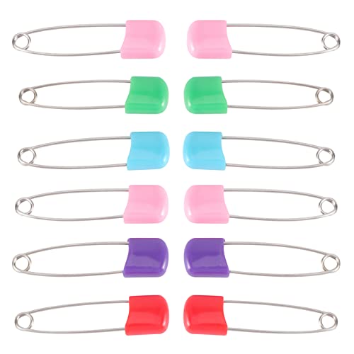 SEWACC 12pcs Diaper Pins Stainless Steel Safety Pins for Newborns Reusable Cloth Diapers Random Color