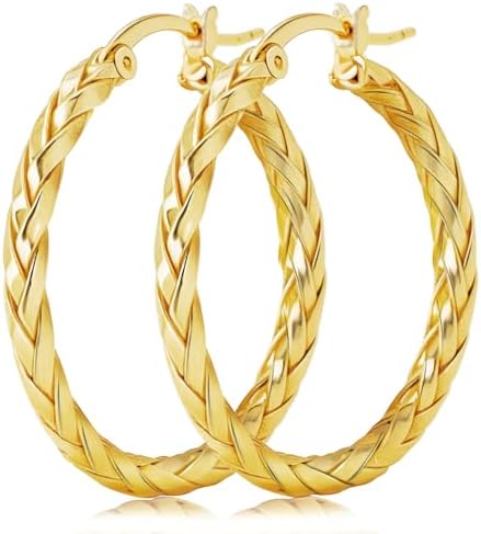 14K Gold Plated Earrings for Women Weave Design 14K Gold Plated Hoop Earrings Classic & Timeless Everyday Luxury Earring Mother’s Day Gifts