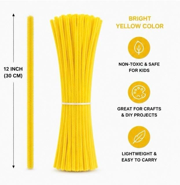 Image of TRAIS-100 PCS Pipe Cleaners, Chenille Stems for Crafts, Fuzzy Craft Pipe Cleaners, Soft Flexible Bendable Sticks for DIY Art Supplies, Kids Crafts, School Projects (100, Yellow)