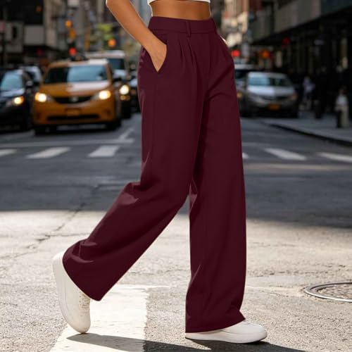 Womens High Waisted Dress Pants Baggy Stretchy Straight Wide Leg Trousers - image 7