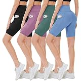 CAMPSNAIL Biker Shorts for Women with Pockets-8" Compression High Waisted Shorts for Workout Gym Yog