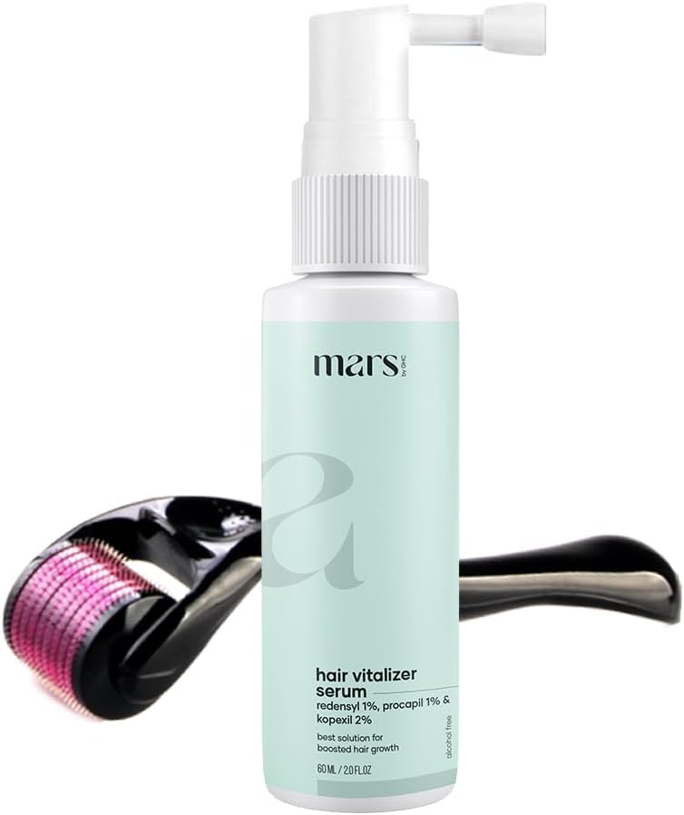 mars by GHC Hair Growth Kit | Hair Growth Vitalizer 60ml | Derma Roller Hair Activator | Reduces Hair Fall & Reactivates Hair Follicles