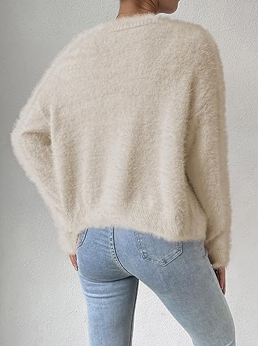 Pink Queen Women's Furry Cropped Cardigan Batwing Sleeves Open Front V-Neck Button Down Loose Casual Knit Sweater Coat3