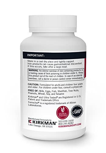 Kirkman - Iron Ferrochel 5Mg - 120 Capsules - Aids Hemoglobin & Myoglobin Production - Supports Red Blood Cells Formation - Hypoallergenic #TOP2