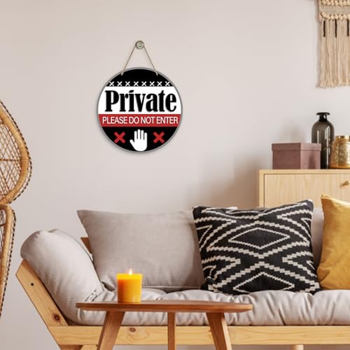 Image of Deroro Private Please Do Not Enter Front Door Sign, Black Wood Door Hanger Outdoor Outside Porch Yard Decor, Wooden Wreath Indoor Home Office Business Wall Hanging Decoration