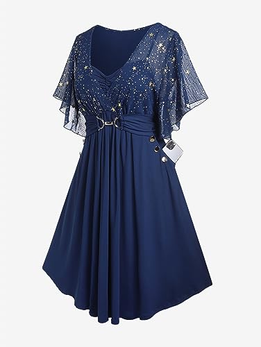 Image of Rosegal Plus Size Women Sparkly Cocktail Dress with Pocket(Blue /S)