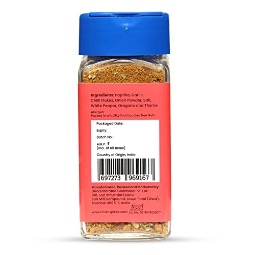 Image of CRISTA International Seasonings Combo Pack - 6 | Cajun Seasoning x 1, 45 gms | Chilli Lime Seasoning, 50 gms | Peri Peri Mix x 1, 45 gms | Zero added Colours, Additives & Preservatives | Pack of 3