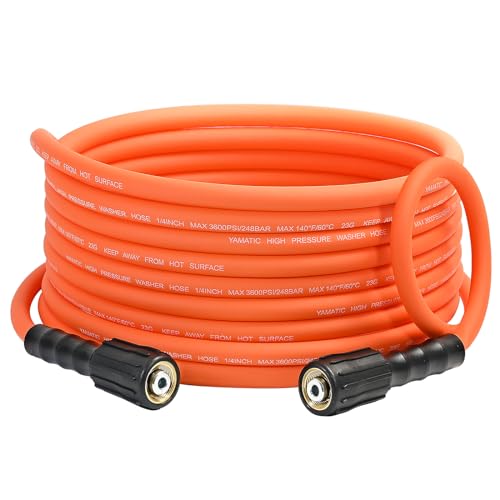 YAMATIC Pressure Washer Hose 25 FT 1/4 Inch 3600 PSI Power Washer Hose M22 Flexible High Pressure Kink Resistant Copper Connectors Replacement Pressure Washing Hose for Car and Outdoor Cleaning