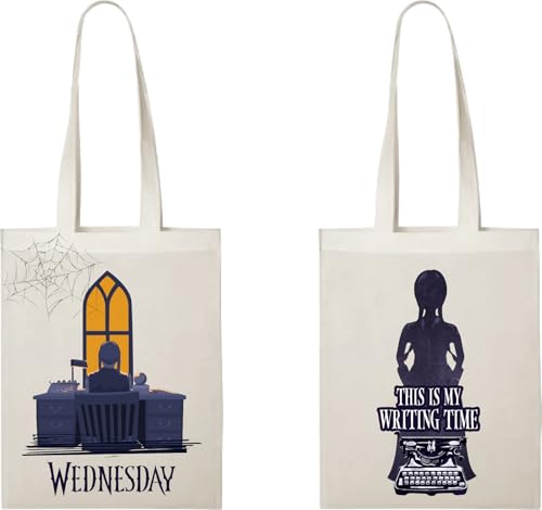 Konix Quarta-feira bolsa Tote Bag com alças compridas - 38 x 42 cm - 100% poliéster - design This Is Writing Time - branco