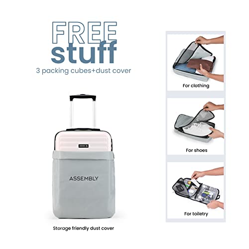 Image of Assembly Trolley Bags Set of 2- Cabin Small + Check-in Large with TSA Locks & 8 Spinner Wheels, Polycarbonate Hard Shell Trolley Bag Set for Business Travel & Vacations, Ivory+Grey, 20+28 Inch