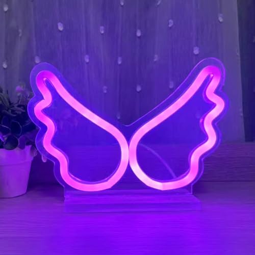 Image of Pink Wings USB Tabletop LED Neon Sign Acrylic Standing Decor Lamp | acrylic neon sign Cute Room Decor Gift for Teen Girls Bedroom Birthday Party