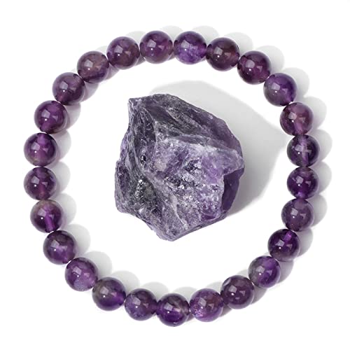 Bracelet de perles en labradorite naturelle et améthyste de 19 cm pour hommes et femmes