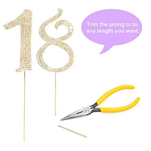 Number Cake Topper 18, Uniideco Gold Rhinestone Premium Metal Bling Bling Cake Decor, Sparkly Happy Birthday Wedding Anniversary Party Decoration Centerpiece #TOP3