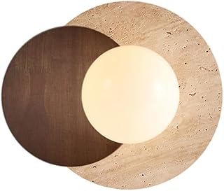 Marble Wall Lamp, Bathroom Vanity Light Fixtures, Wall Mount Lamp, Over Mirror, Stone Wall Sconces, Vintage Wall Light with Wood and Stone Shade, for Porch Workshop Kitchen Living Room