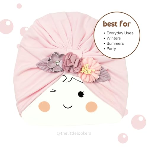 Image of THE LITTLE LOOKERS Turban Cap | Turban Knot Bow Cap | Turban Cap for New Born Kids | Cap for Baby Girl |Cap for Baby Boy | Baby Flower Turban Cap