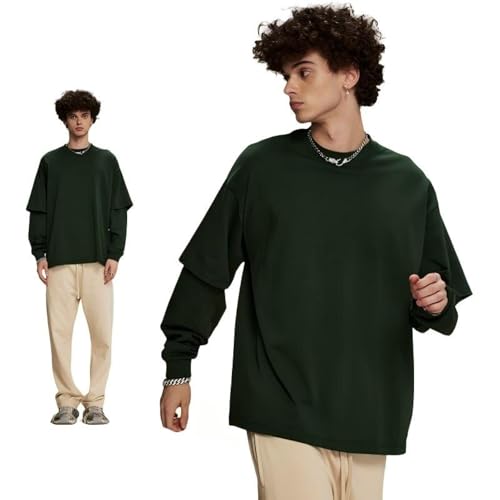 T-shirt faux deux pièces homme manches longues vert forêt coupe ample taille M